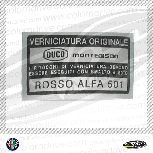 Alfa Romeo Paint Code Label Sample