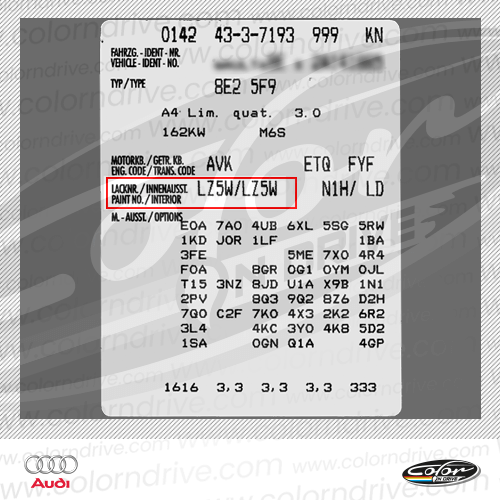 Audi Paint Code Label Sample