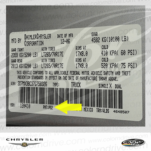 Chrysler Paint Code Label Sample
