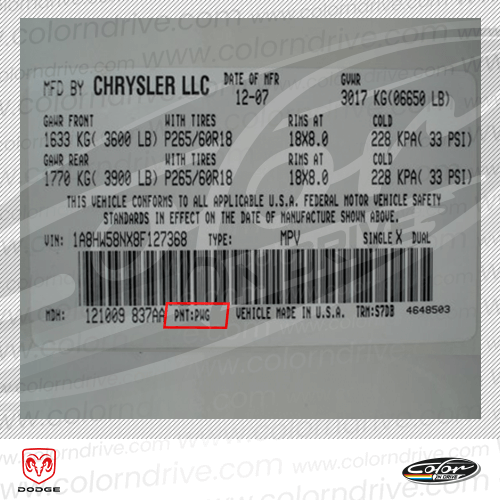 GRAND CARAVAN EX Paint Code Label