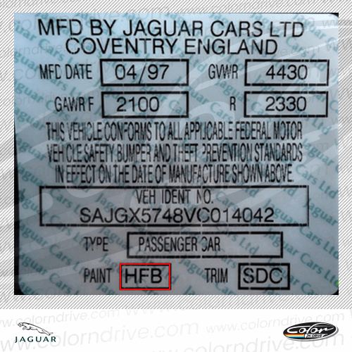 Jaguar Paint Code Label Sample