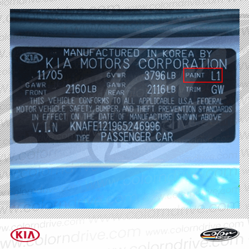 KX5 Paint Code Label