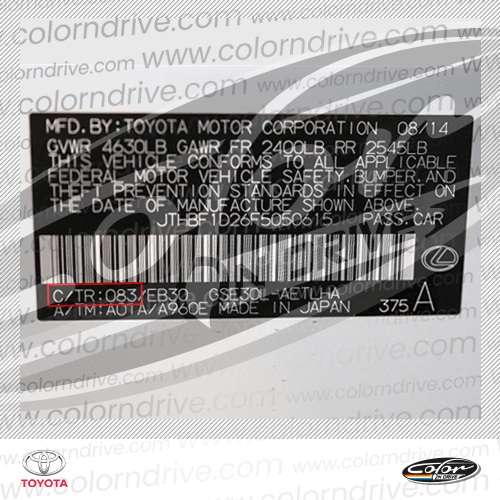 Toyota Paint Code Label