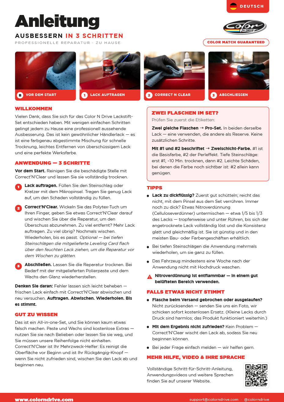 Color N Drive Lackstift Bedienungsanleitung PDF - Deutsch