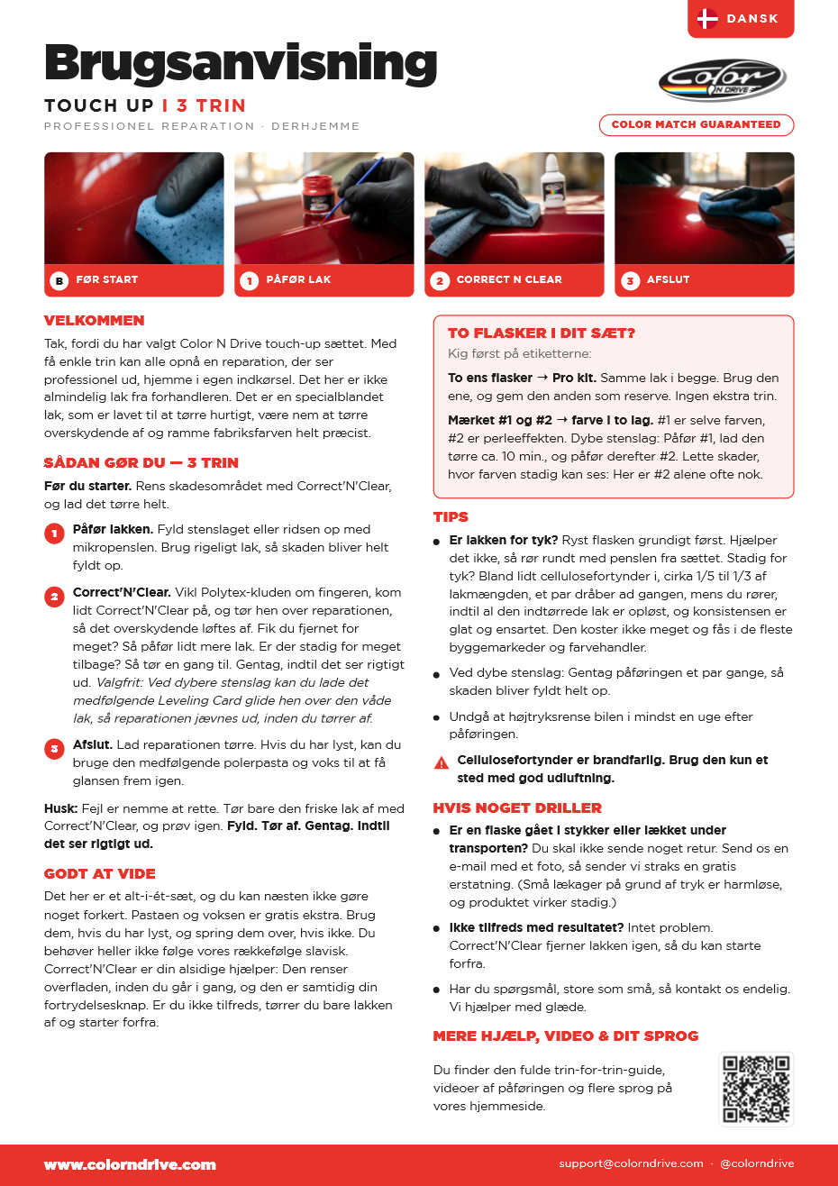 Color N Drive lakstift brugervejledning PDF - Dansk