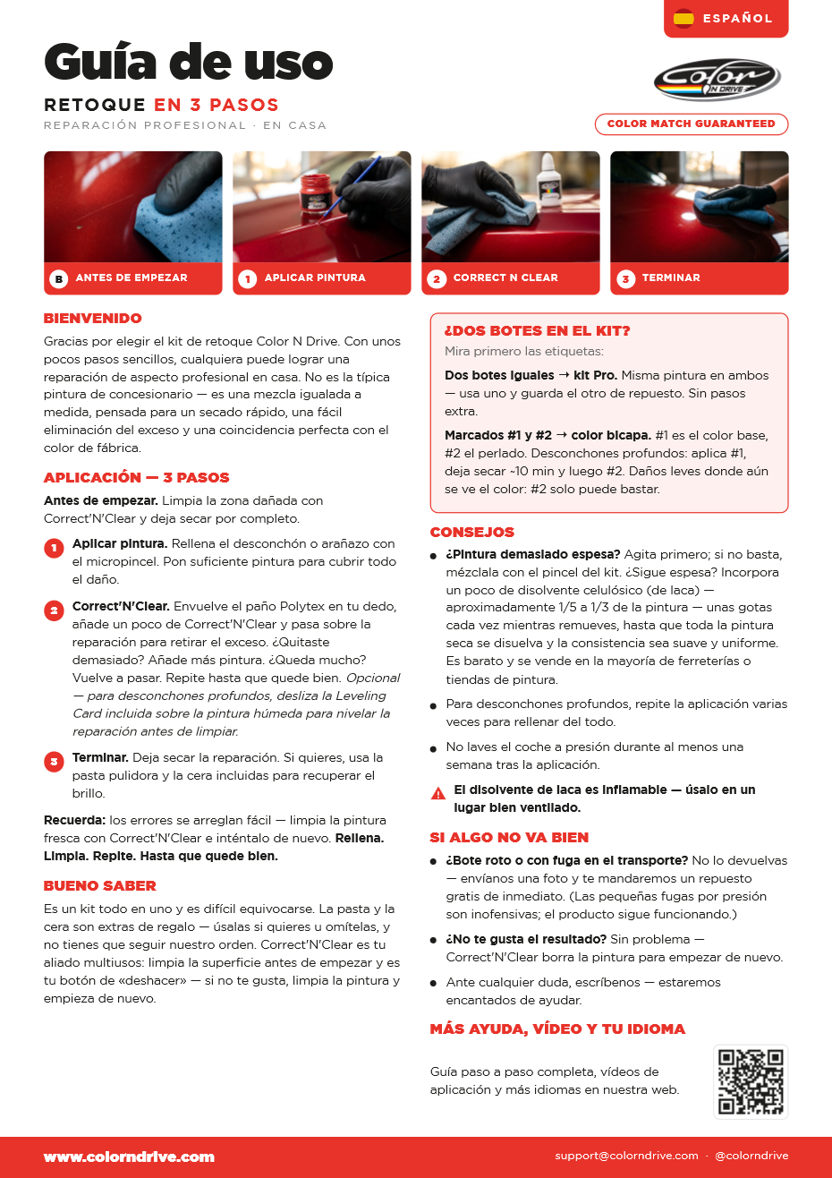 Guía de usuario PDF de la pintura de retoque Color N Drive - Español