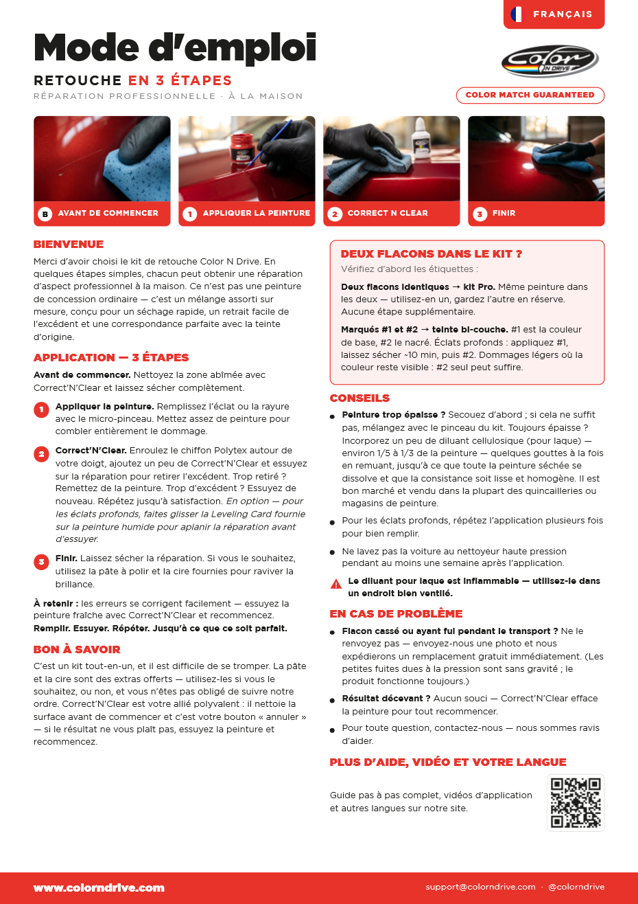 Guide d'utilisation PDF de la peinture de retouche Color N Drive - Français