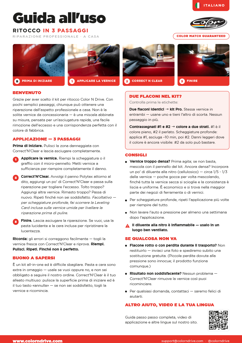 Guida per l'utente PDF della vernice per ritocco Color N Drive - Italiano