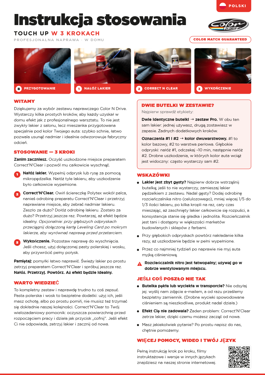 Color N Drive instrukcja lakieru do retuszu PDF - Polski