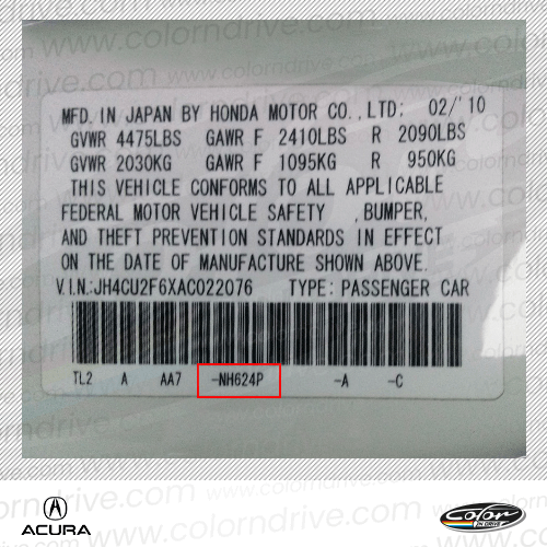 Acura Paint Code Label