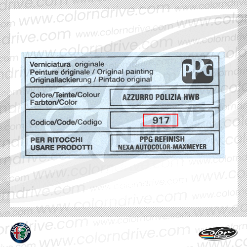 GT 1300 JUNIOR Paint Code Label