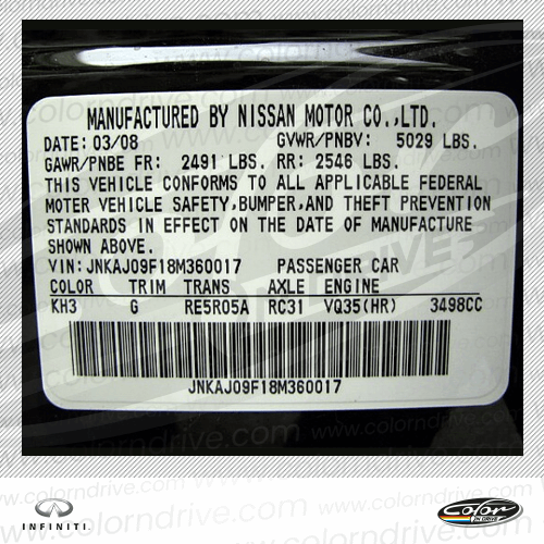 Infiniti Paint Code Label Sample