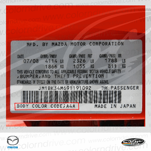 Mazda Paint Code Label