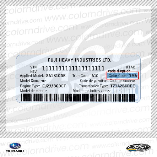 Subaru Lackcode-Etikett